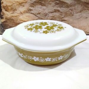 Vintage Pyrex 1 1/2 QT Spring Blossom Crazy Daisy Casserole 043 Lid 943 C36